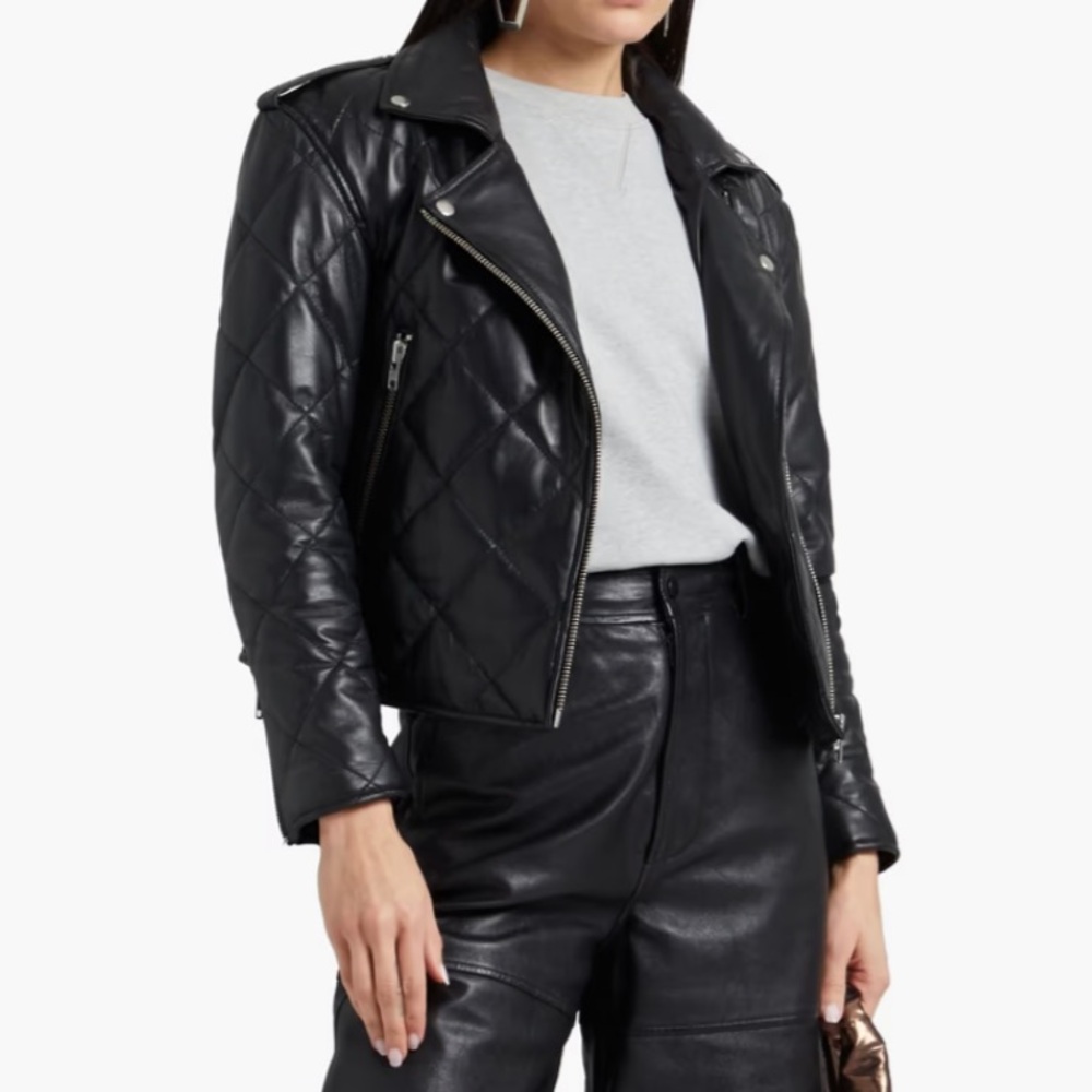 NWT MUUBAA Woman Admiral Quilted Leather Biker Jacket Black 8